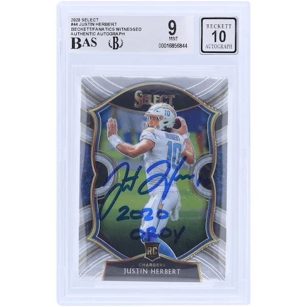 Justin Herbert Signed 2020 Panini Select #44 Rookie Card | 2020 OROY Inscription