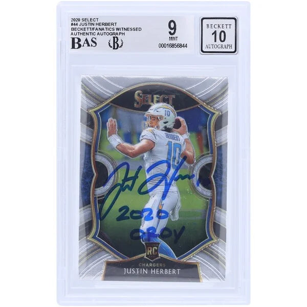 Justin Herbert Signed 2020 Panini Select #44 Rookie Card | 2020 OROY Inscription