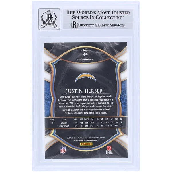 Justin Herbert Signed 2020 Panini Select #44 Rookie Card | 2020 OROY Inscription