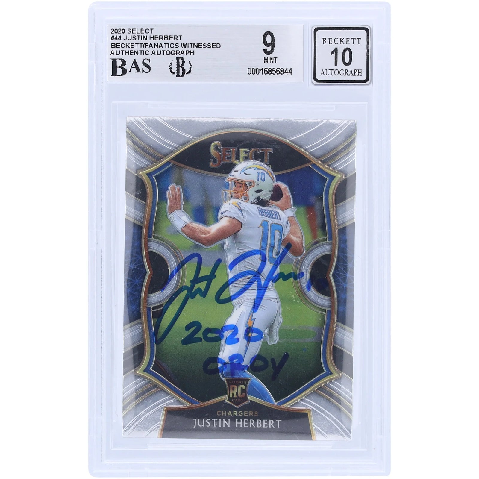 Justin Herbert Signed 2020 Panini Select #44 Rookie Card | 2020 OROY Inscription