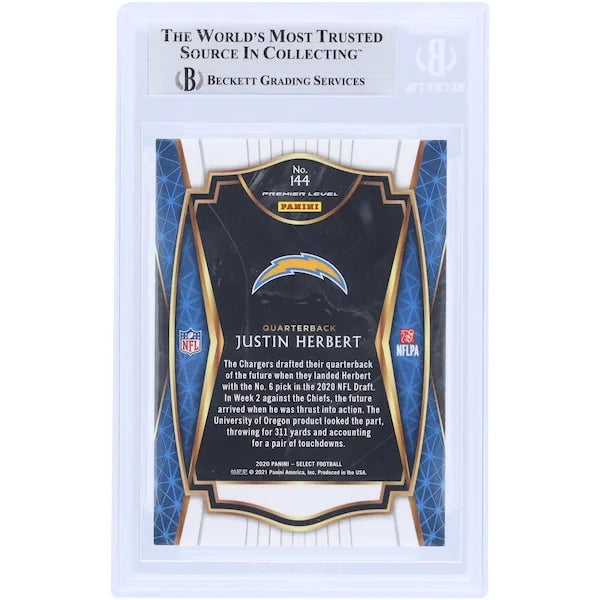 Justin Herbert Los Angeles Chargers Autographed 2020 Panini Select #144 Beckett Fanatics Witnessed Authenticated Rookie Card with "2020 OROY" Inscription - F2