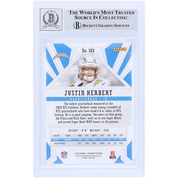 Justin Herbert Signed 2020 Panini Phoenix Fire Burst Rookie #103 Card | Beckett Authentica