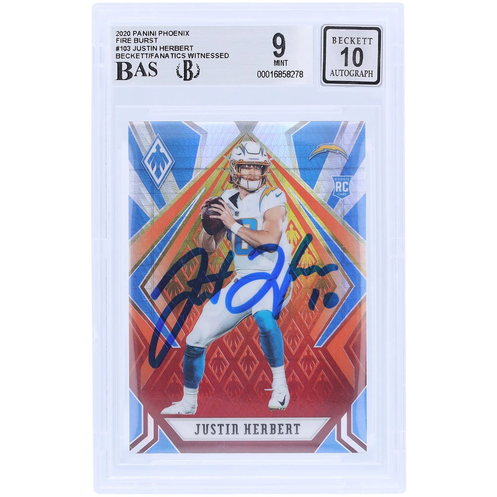 Justin Herbert Signed 2020 Panini Phoenix Fire Burst Rookie #103 Card | Beckett Authentica