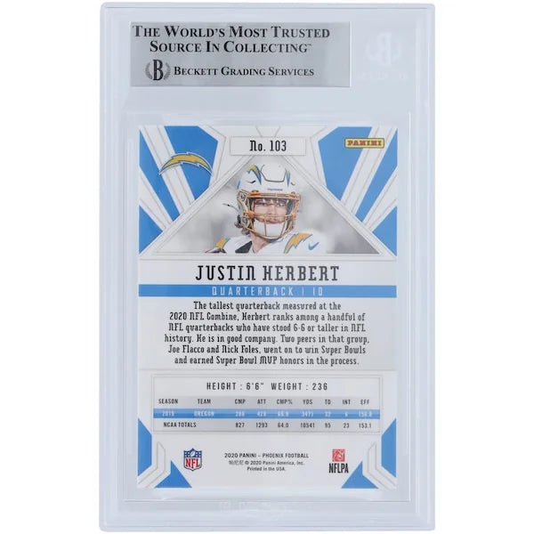 Justin Herbert Signed 2020 Panini Phoenix Rookie #103 Card | Beckett Authenticated