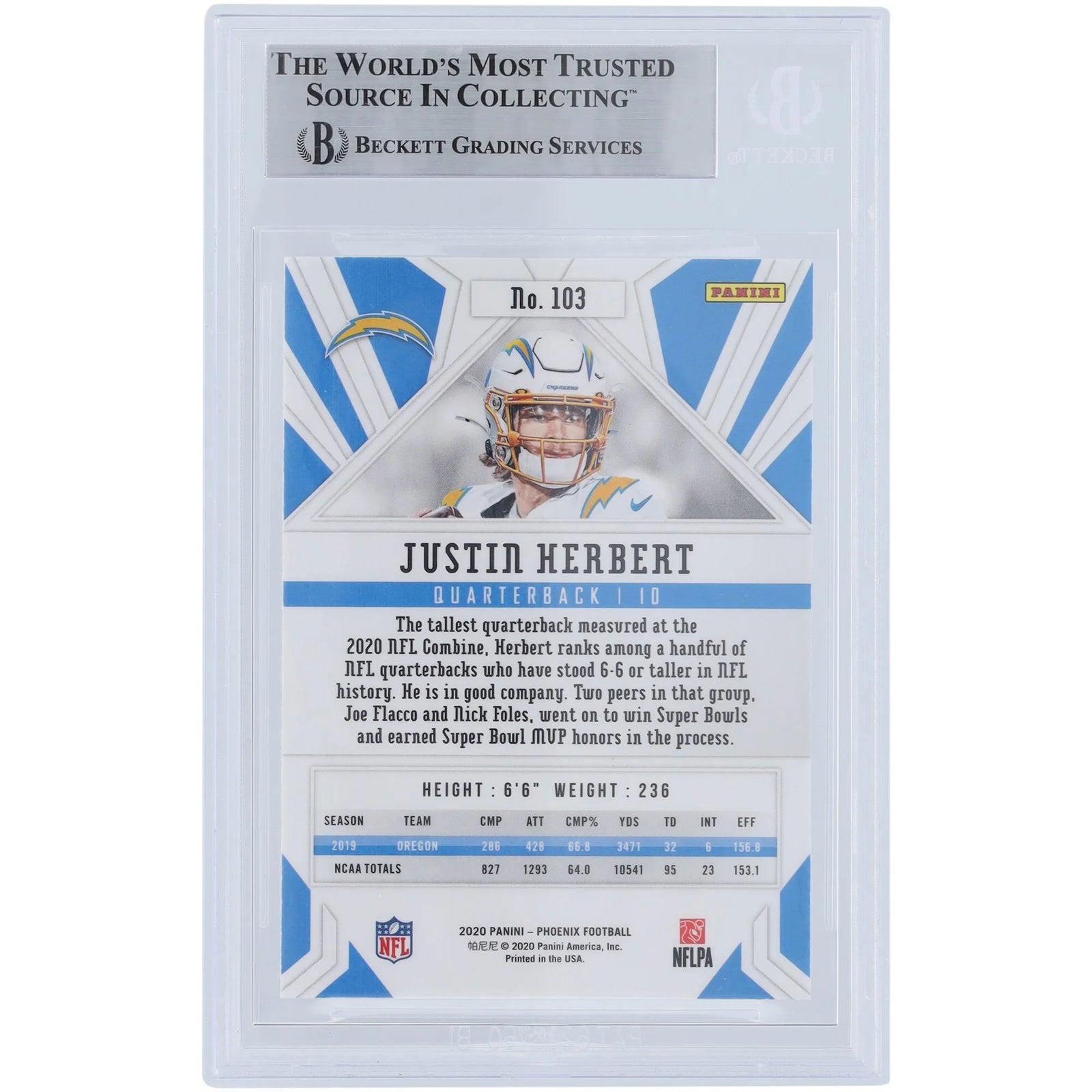 Justin Herbert Signed 2020 Panini Phoenix Rookie #103 Card | Beckett Authenticated