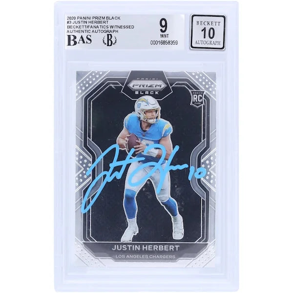 Justin Herbert Signed 2020 Panini Prizm Black Light Blue Rookie Card | Beckett Authenticat