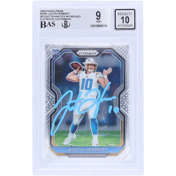 Justin Herbert Signed 2020 Panini Prizm Light Blue Ink Rookie #325 Card | Beckett 9