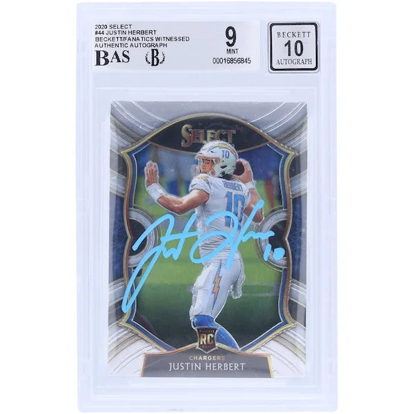 Justin Herbert Signed 2020 Panini Select Light Blue Ink Rookie #44 Card | Beckett Graded 9