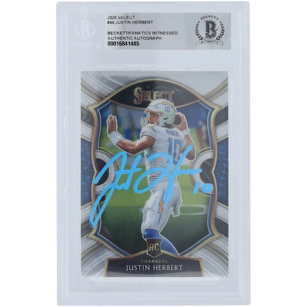 Justin Herbert Los Angeles Chargers Autographed 2020 Panini Select Light Blue Ink #44 Beckett Fanatics Witnessed Authenticated Rookie Card - F2
