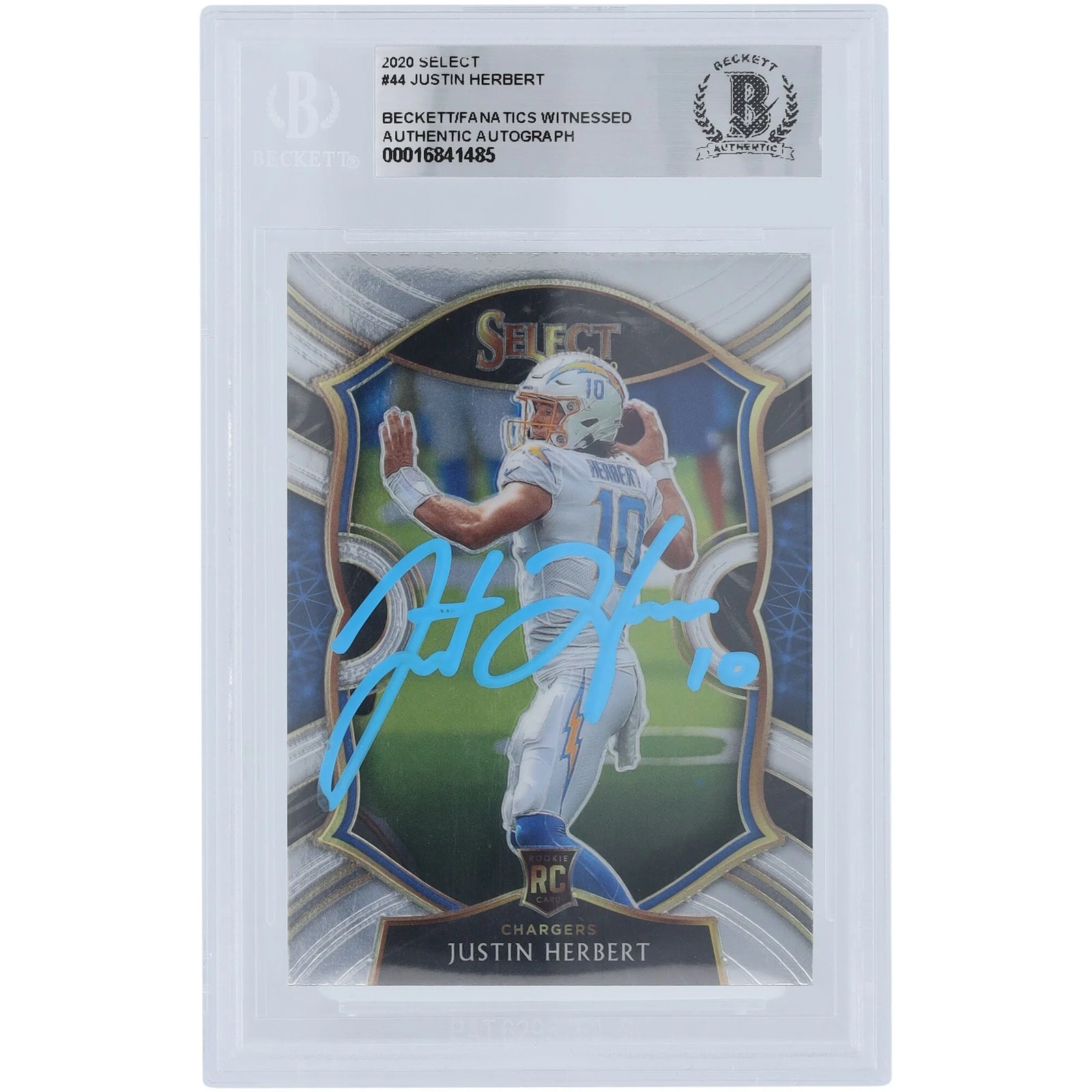 Justin Herbert Los Angeles Chargers Autographed 2020 Panini Select Light Blue Ink #44 Beckett Fanatics Witnessed Authenticated Rookie Card - F2