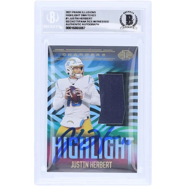 Justin Herbert Signed 2021 Panini Illusions Highlight Relic Card | Beckett Graded 10