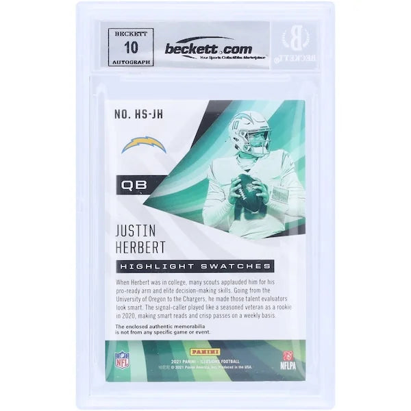 Justin Herbert Signed 2021 Panini Illusions Highlight Relic Card | Beckett Graded 10