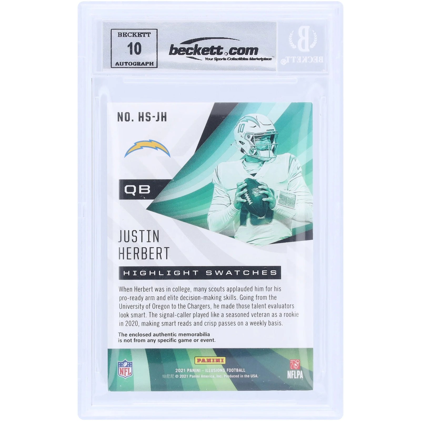 Justin Herbert Signed 2021 Panini Illusions Highlight Relic Card | Beckett Graded 10