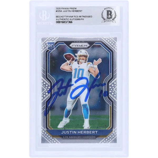 Justin Herbert Los Angeles Chargers Autographed 2020 Panini Prizm #325 Beckett Fanatics Witnessed Authenticated Rookie Card - F2