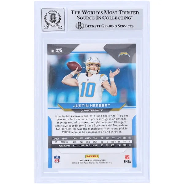 Justin Herbert Signed 2020 Panini Prizm #325 Rookie Card | Beckett Authenticated