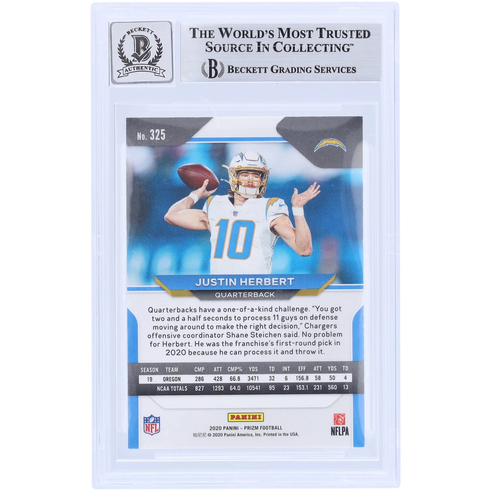 Justin Herbert Signed 2020 Panini Prizm #325 Rookie Card | Beckett Authenticated