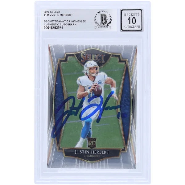Justin Herbert Signed 2020 Panini Select #144 Rookie Card | Beckett Graded 10