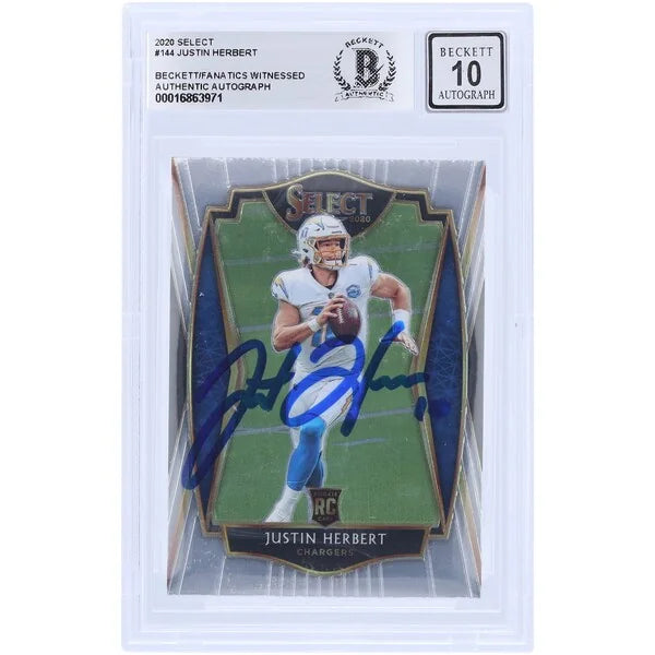 Justin Herbert Signed 2020 Panini Select #144 Rookie Card | Beckett Graded 10