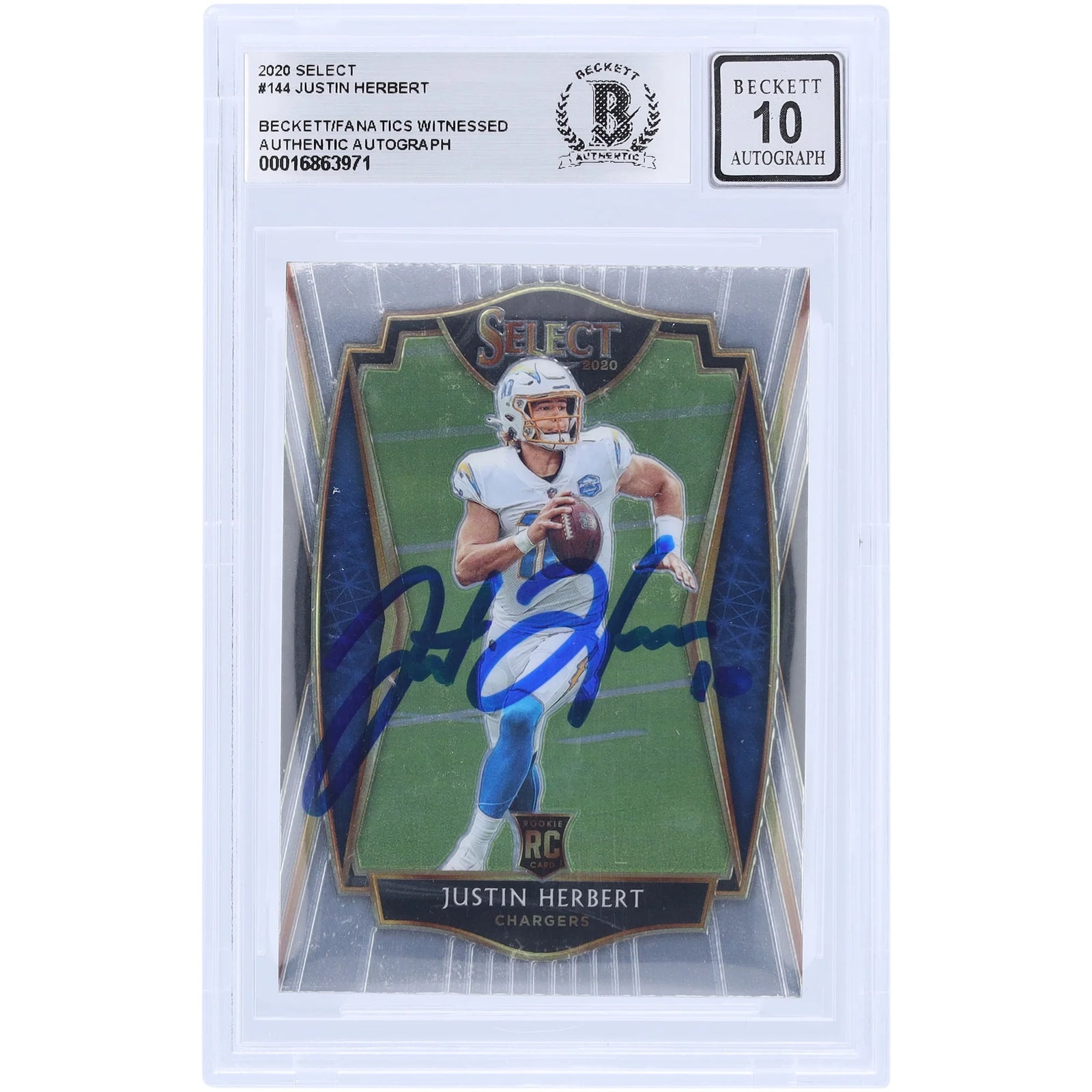 Justin Herbert Signed 2020 Panini Select #144 Rookie Card | Beckett Graded 10