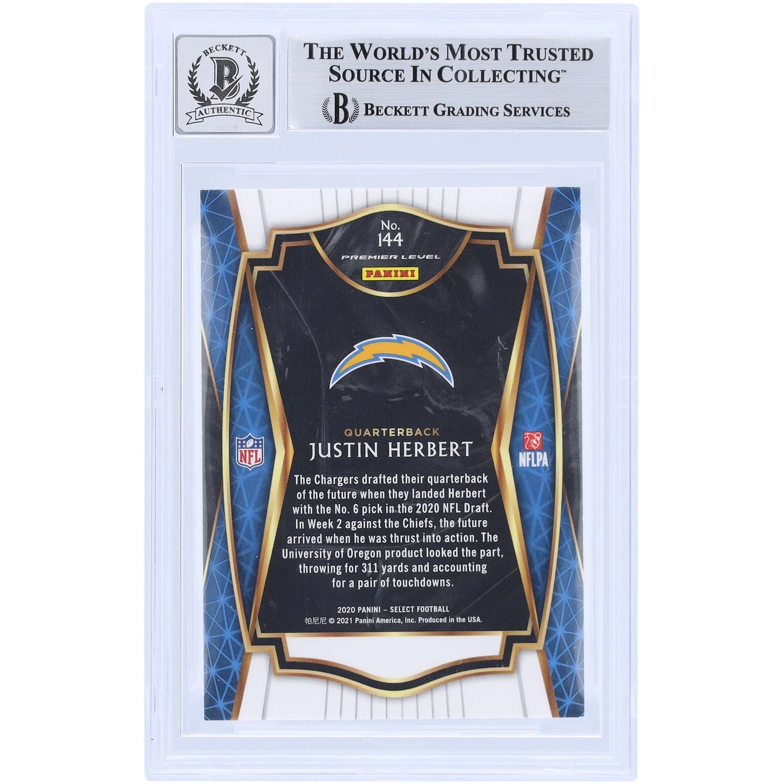 Justin Herbert Signed 2020 Panini Select #144 Rookie Card | Beckett Graded 10