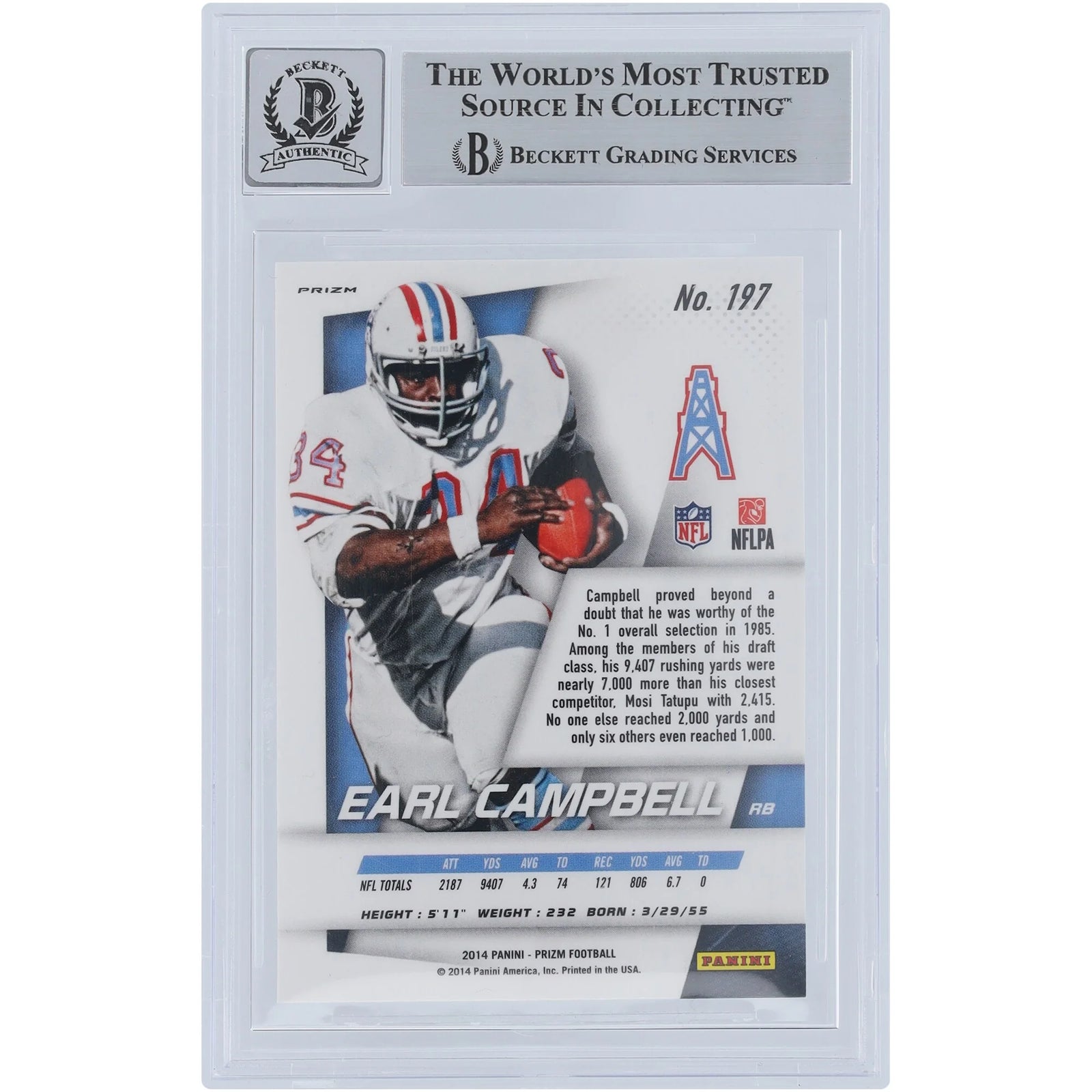 Earl Campbell Signed 2014 Panini Prizm #197 Card | HOF 91 Inscription