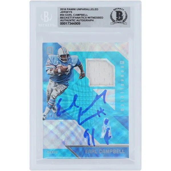 Earl Campbell Signed 2016 Panini Unparalleled Jerseys Relic #34 Card | HOF 91 Inscription