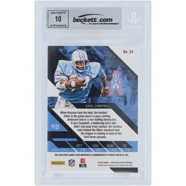 Earl Campbell Signed 2016 Panini Unparalleled Jerseys Relic #34 Card | HOF 91 Inscription