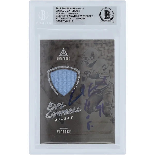 Earl Campbell Signed 2018 Panini Luminance #5 Card | Beckett 10 HOF 91