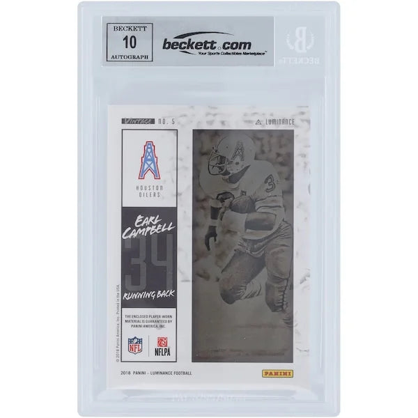 Earl Campbell Signed 2018 Panini Luminance #5 Card | Beckett 10 HOF 91