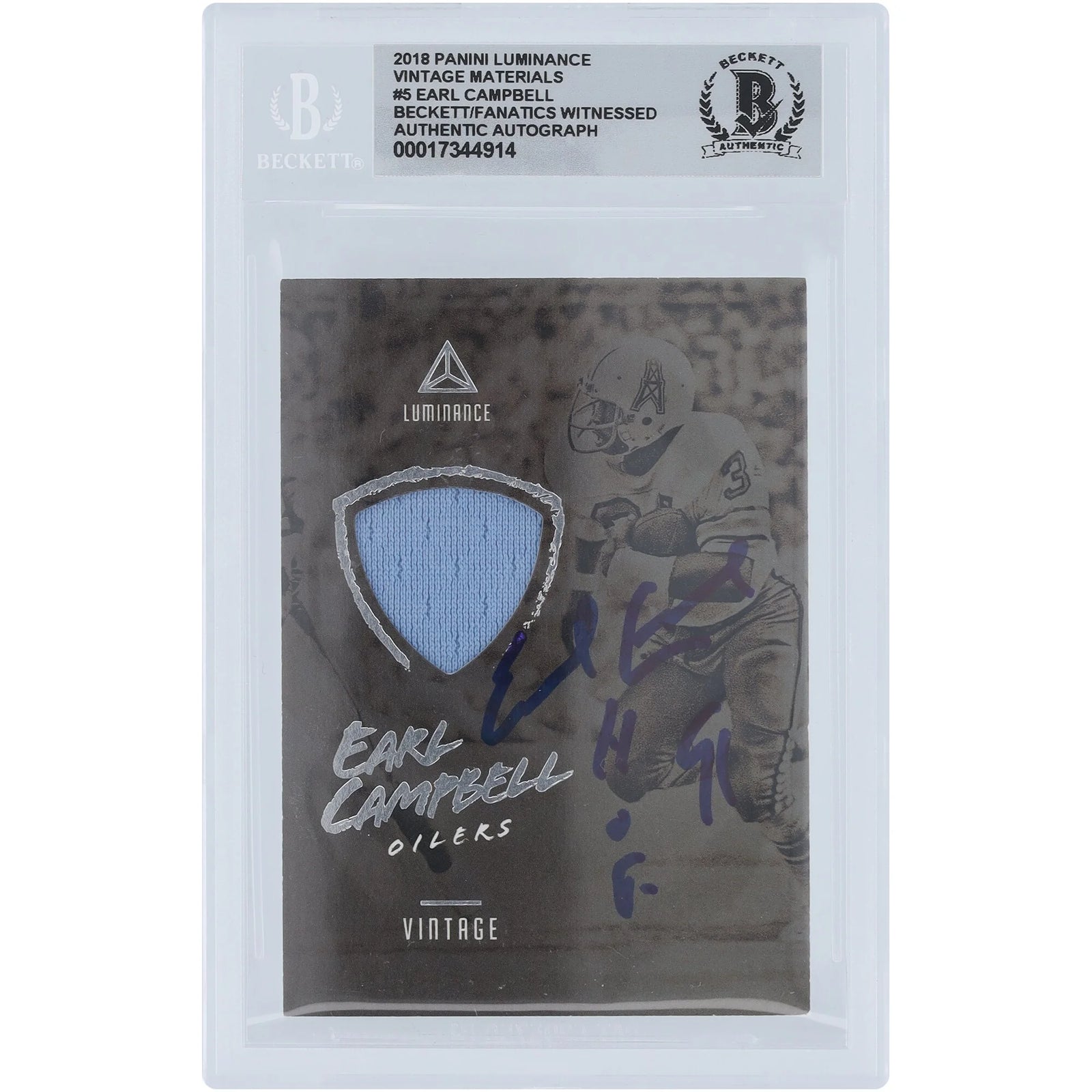Earl Campbell Signed 2018 Panini Luminance #5 Card | Beckett 10 HOF 91