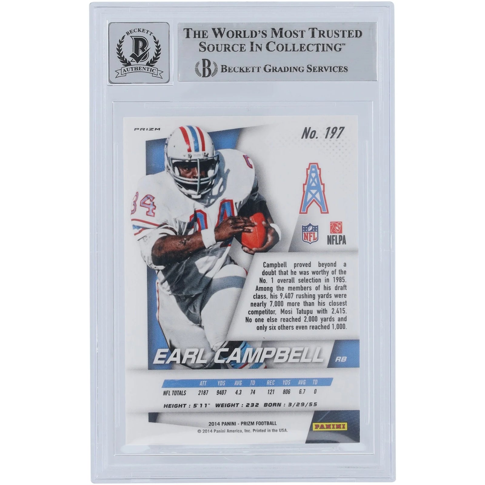Earl Campbell Signed 2014 Panini Prizm #197 | HOF 91 Inscription