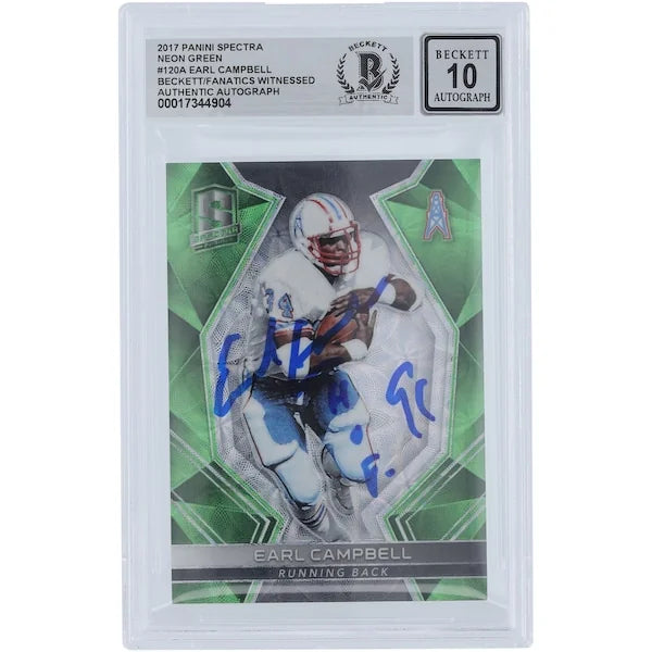 Earl Campbell Signed 2017 Panini Spectra Neon Green #120 Card | #/25 HOF 91