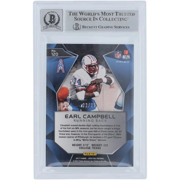 Earl Campbell Signed 2017 Panini Spectra Neon Green #120 Card | #/25 HOF 91