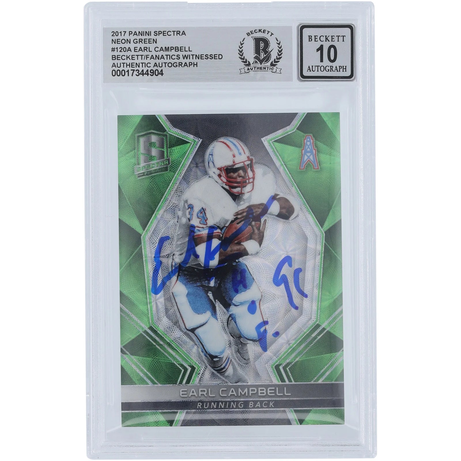 Earl Campbell Signed 2017 Panini Spectra Neon Green #120 Card | #/25 HOF 91