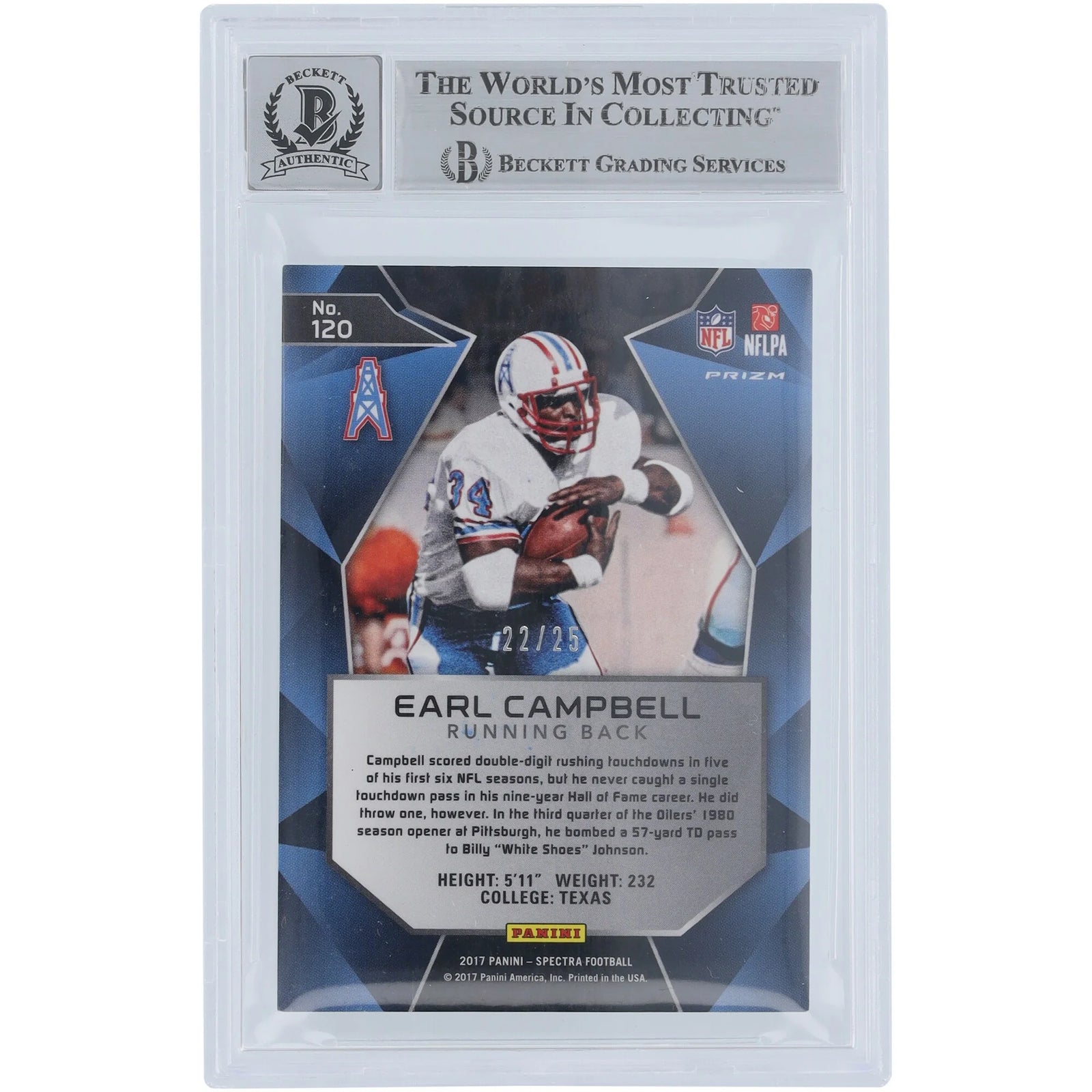 Earl Campbell Signed 2017 Panini Spectra Neon Green #120 Card | #/25 HOF 91