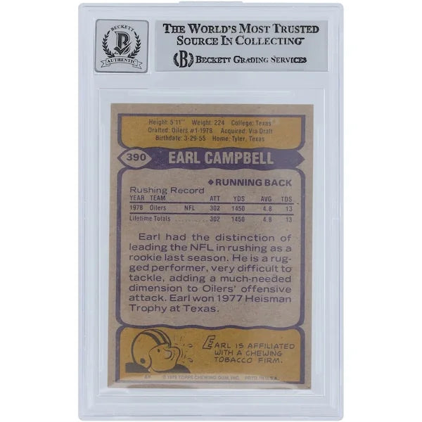 Earl Campbell Signed 1979 Topps #390 Rookie Card | Beckett Graded 6.5