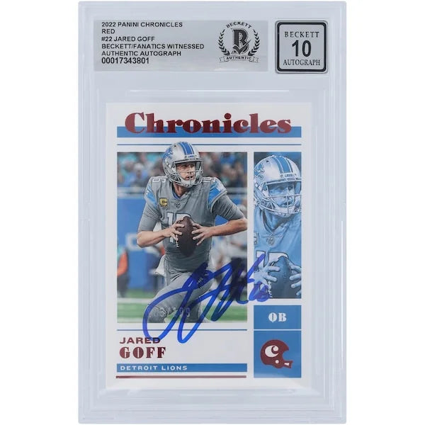 Jared Goff Signed 2022 Panini Chronicles Red Card #22 #/199 | Beckett 10