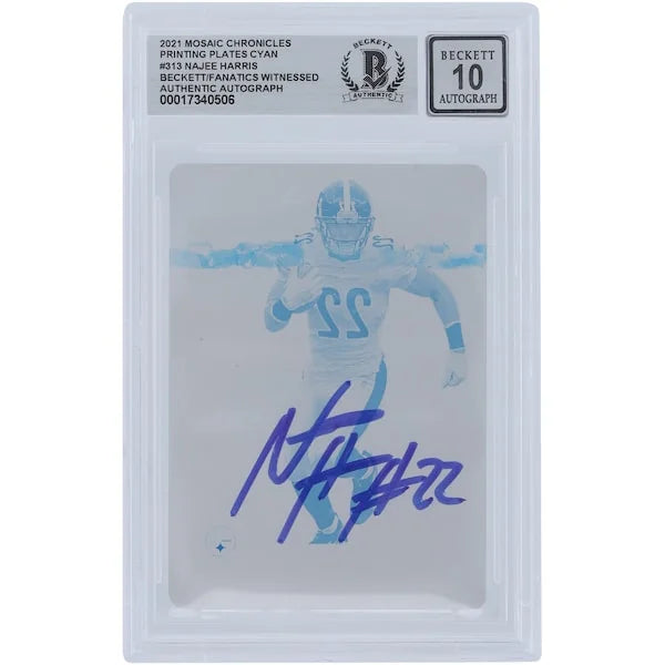 Najee Harris Signed 2021 Panini Mosaic Cyan Printing Plate | Beckett 10 Rookie