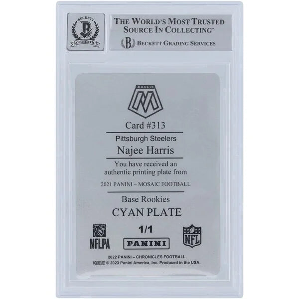 Najee Harris Signed 2021 Panini Mosaic Cyan Printing Plate | Beckett 10 Rookie