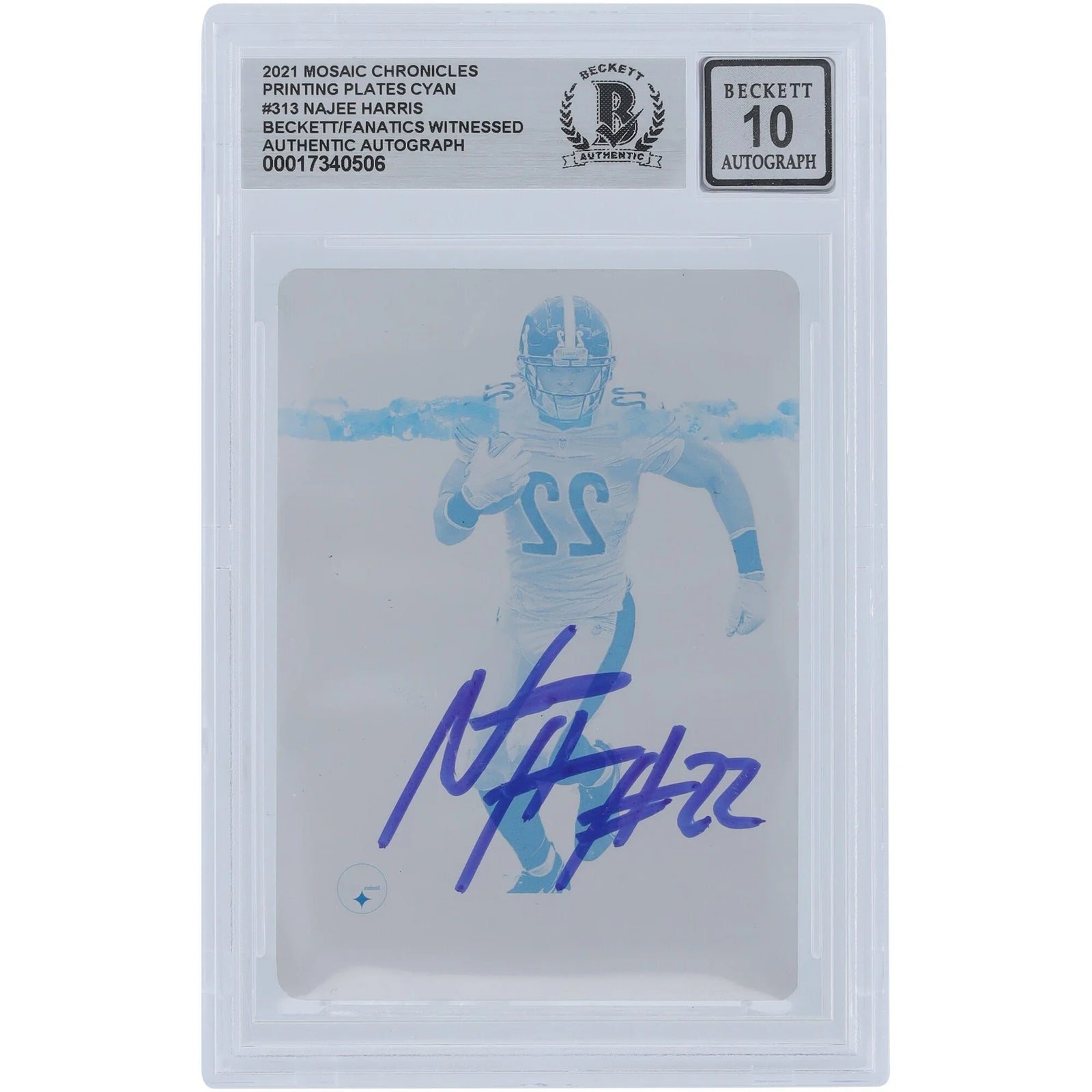 Najee Harris Signed 2021 Panini Mosaic Cyan Printing Plate | Beckett 10 Rookie