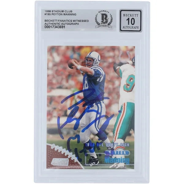Peyton Manning Signed 1998 Topps Stadium Club #195 Rookie Card | HOF 21 Inscription