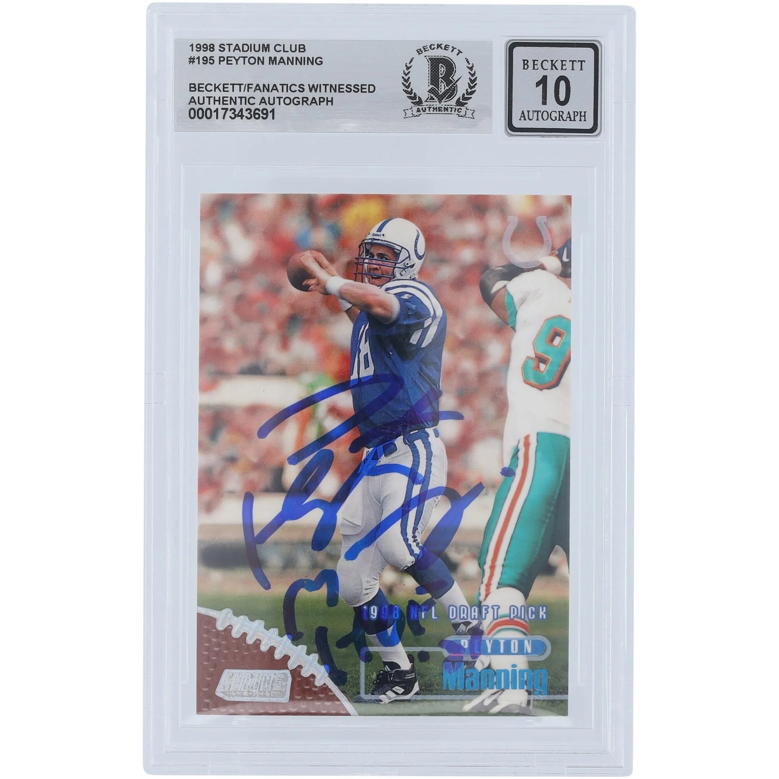 Peyton Manning Signed 1998 Topps Stadium Club #195 Rookie Card | HOF 21 Inscription