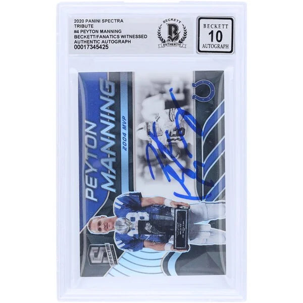 Peyton Manning Signed 2020 Panini Spectra Tribute 2004 MVP Card | Graded 10
