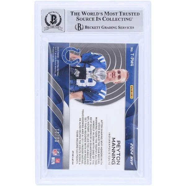 Peyton Manning Signed 2020 Panini Spectra Tribute 2004 MVP Card | Graded 10