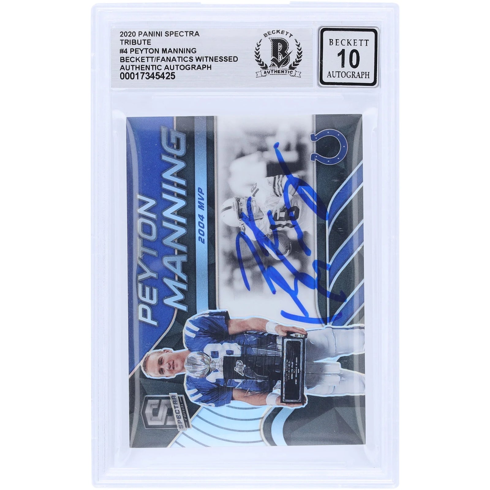 Peyton Manning Signed 2020 Panini Spectra Tribute 2004 MVP Card | Graded 10