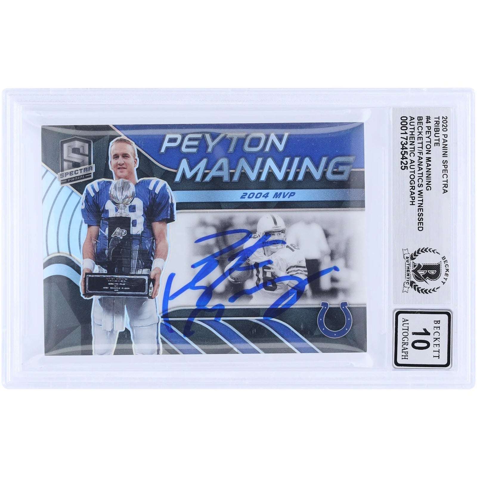 Peyton Manning Signed 2020 Panini Spectra Tribute 2004 MVP Card | Graded 10