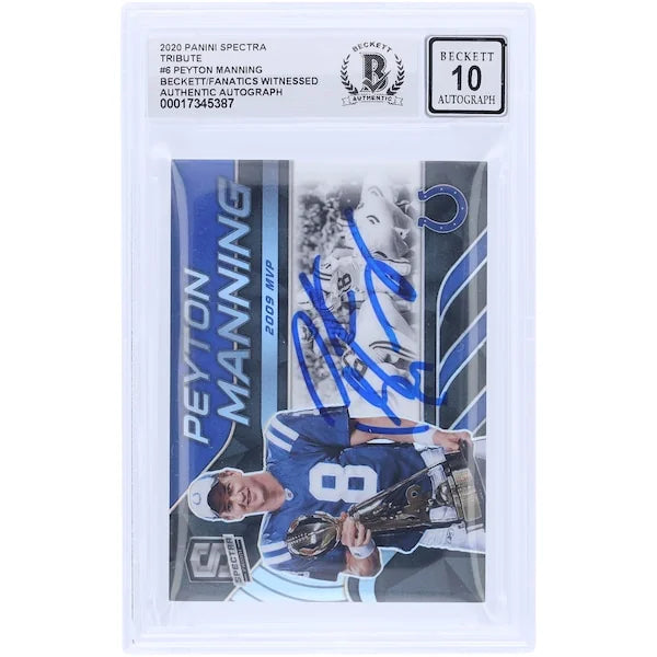 Peyton Manning Signed 2020 Panini Spectra Tribute 2009 Card | Beckett Graded 10