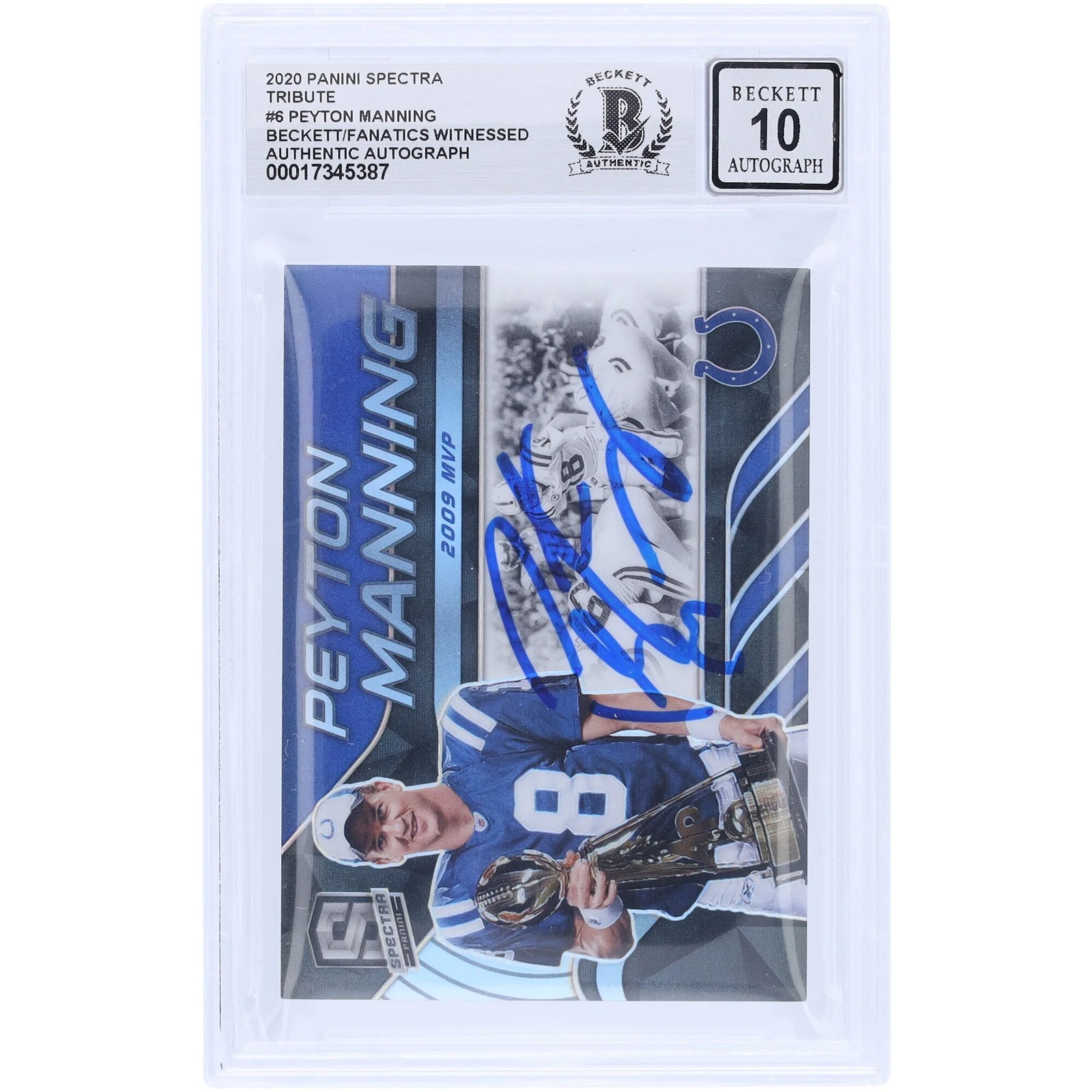 Peyton Manning Signed 2020 Panini Spectra Tribute 2009 Card | Beckett Graded 10