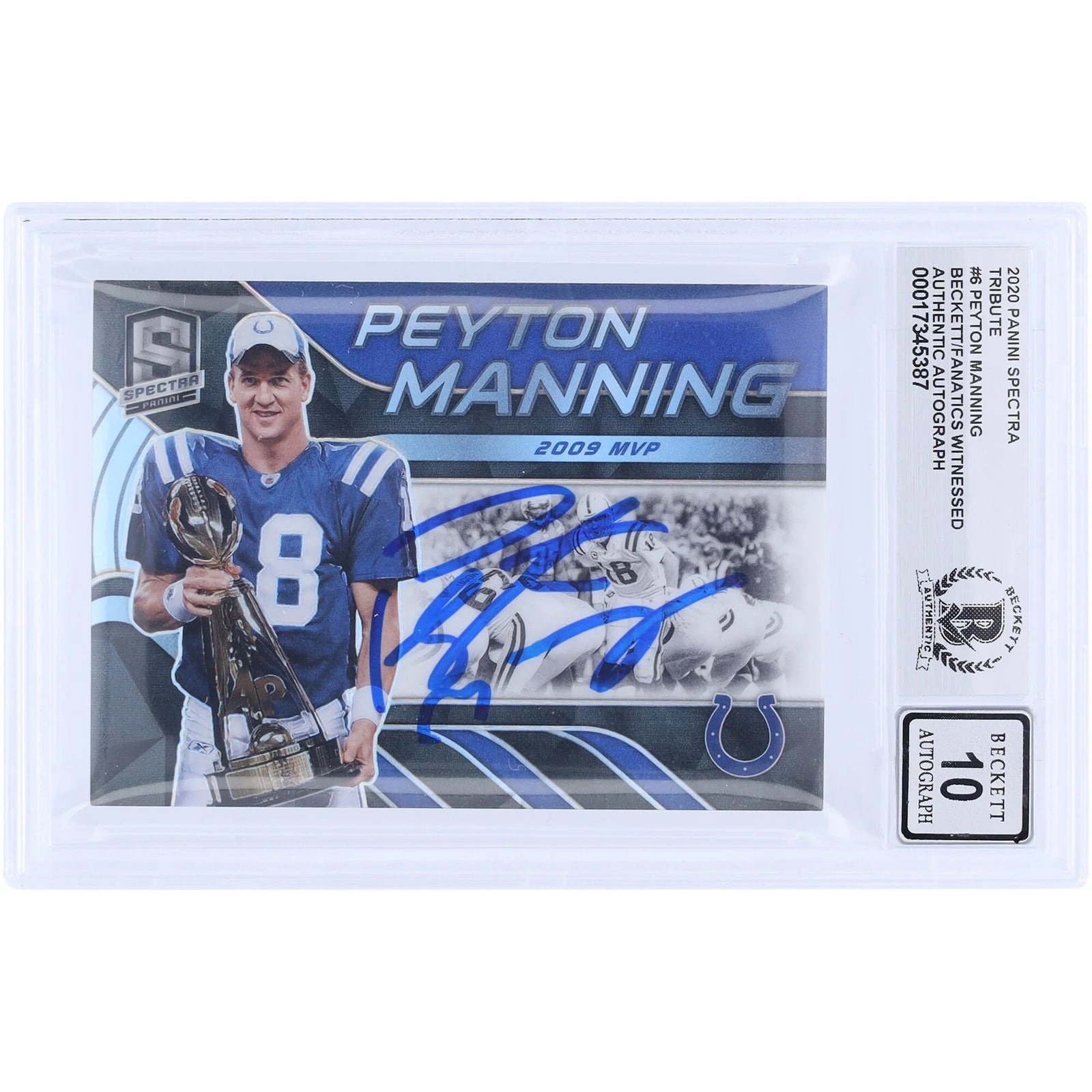 Peyton Manning Signed 2020 Panini Spectra Tribute 2009 Card | Beckett Graded 10