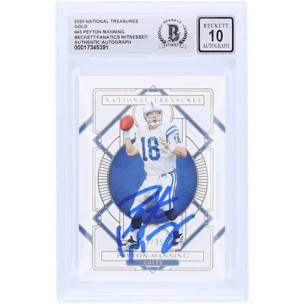 Peyton Manning Signed 2020 Panini National Treasures Gold Card #45 | Beckett 10